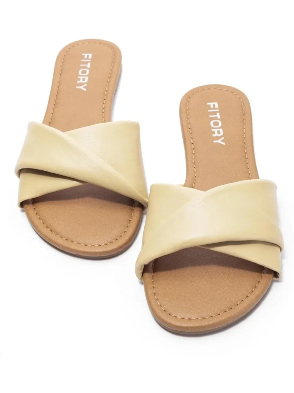 Women's Camel Flat Sandals Fashion Slides With Soft Leather Slippers Casual